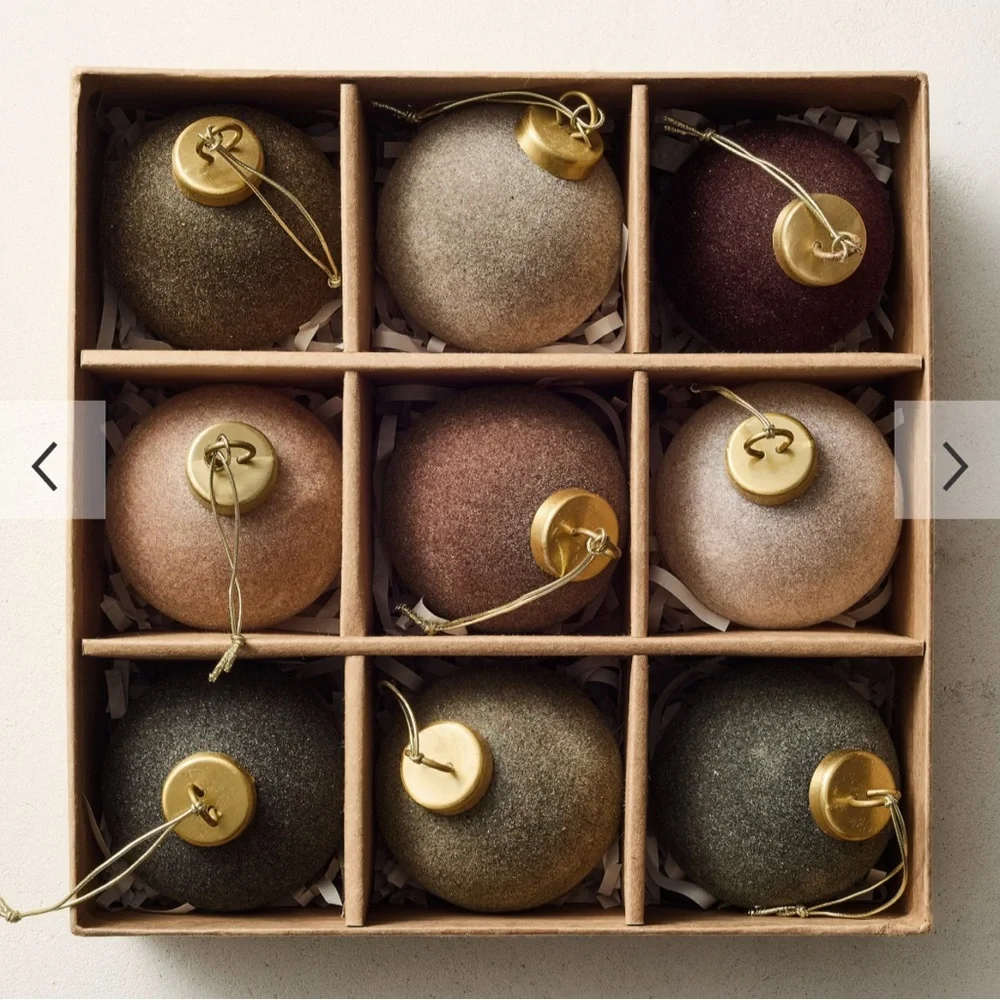 West Elm | Medium Flocked Ball Ornaments (Set of 9) - Cool Tones